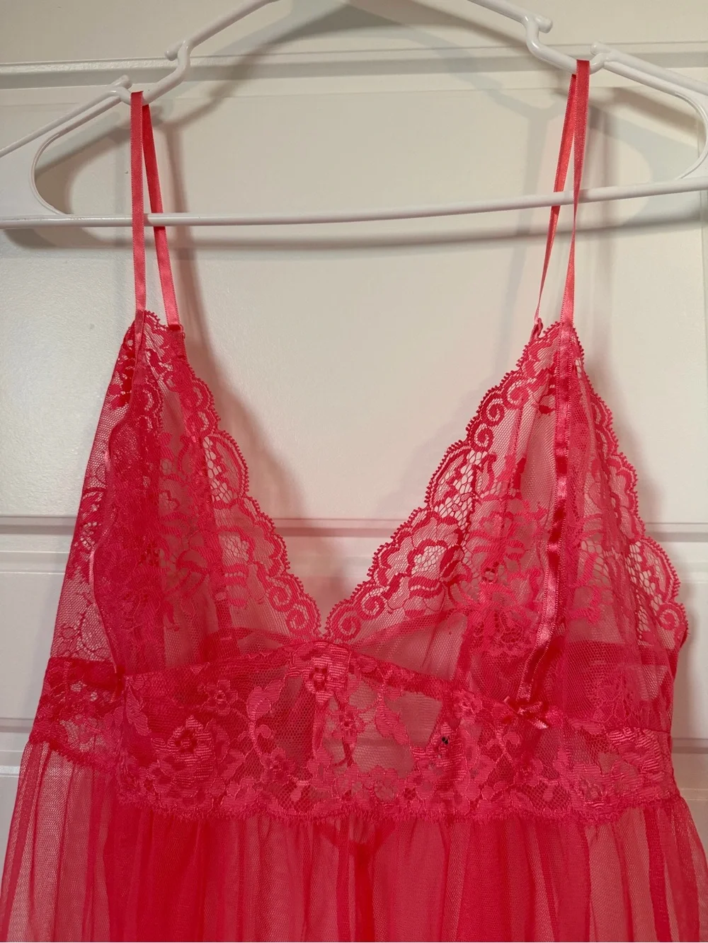 Vintage Victoria's Secret 2003 Hot Pink Mesh Lace Babydoll Slip M